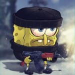 Create meme: spongebob with an AK 47, spongebob cool, spongebob Kalash