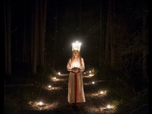 Create meme: Svetloyar people with candles, the woods at night, night