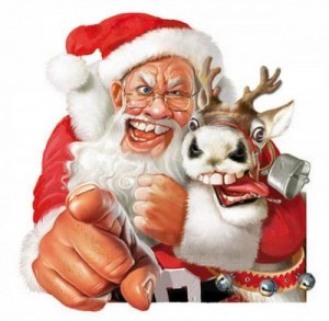 Create meme: santa claus, crazy santa, Three