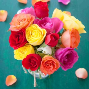 Create meme: bouquet of multicolored roses, the flowers are bright