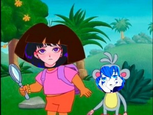 Create meme: Dora the Explorer with a magnifying glass, Dora the Explorer meme, Dasha traveler slipper