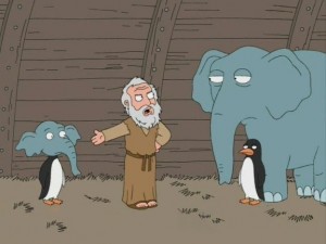 Create meme: cartoon character, meme elephant and penguin, family guy Noahs ark