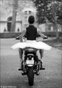 Create meme: motorcycle, ballerina mototsiklistka, ballerina on a motorcycle