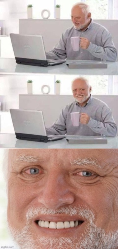 Create meme: a pain-hiding meme, grandfather Harold , smiling grandfather Harold