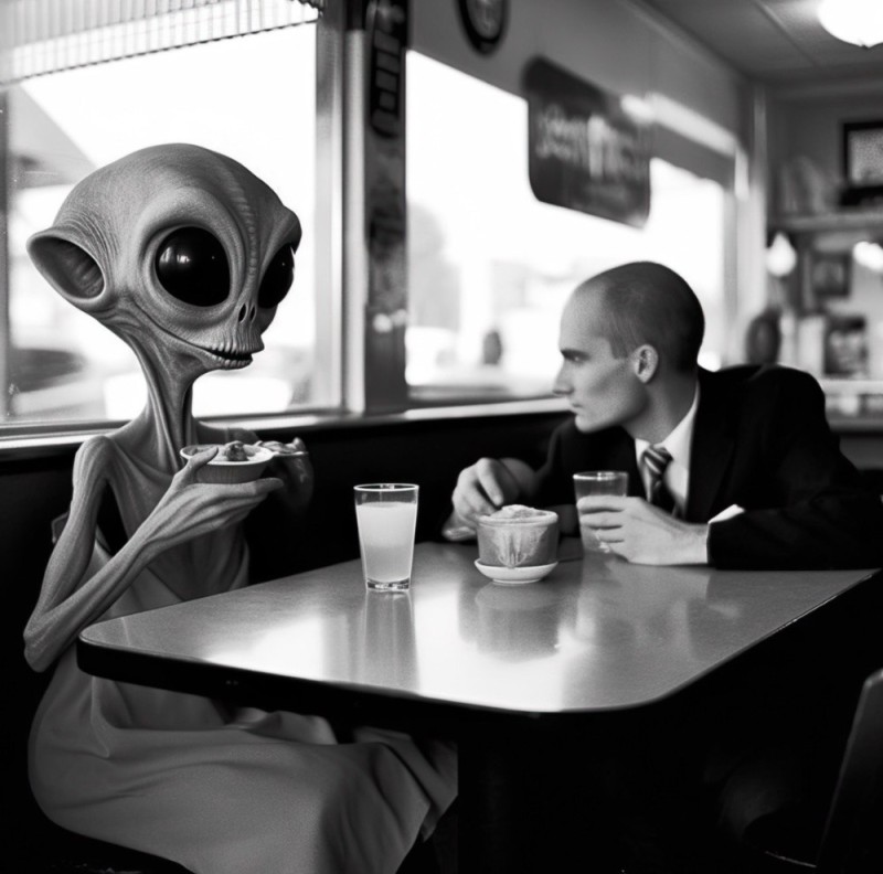 Create meme: alien, items on the table, ufo aliens 2020
