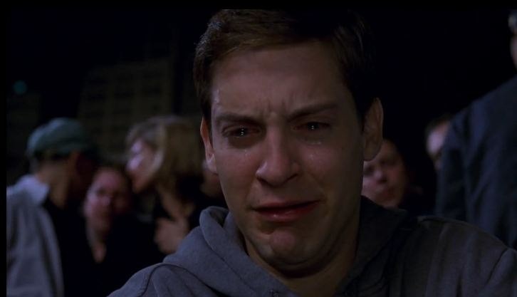 Create meme: crying Tobey Maguire, oblomov 2022, Tobey Maguire crying meme