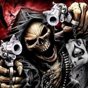 Create meme: the skeleton is cool, skeleton with a gun, skull with guns