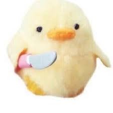 Create meme: chicken with a knife meme, duck with a knife png, plush duck with a knife
