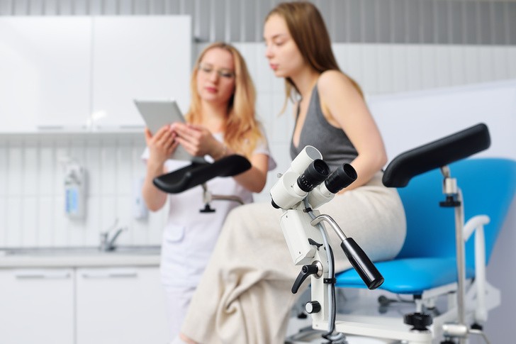 Create meme: gynecologist, the girl on the gynecological chair, on the gynecological chair