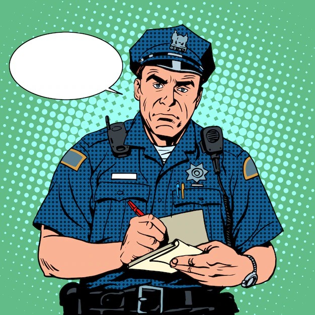 Create meme: angry cop, police art, police art