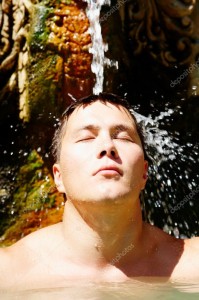 Create meme: male photo shoot at the waterfall, the man under the shower, male
