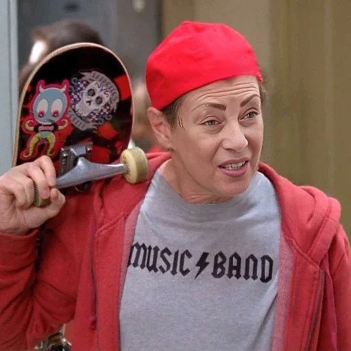 Create meme: Steve Buscemi fellow kids, Steve buscemi with a skateboard, Steve buscemi with a skate