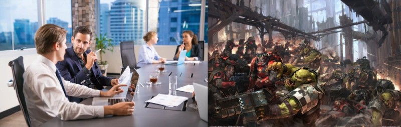 Create meme: beautiful office with people, warhammer 40,000 space marines, the people in the office