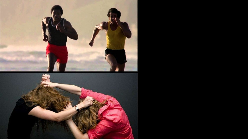 Create meme: fights of girls, Rocky 3 workout, women's fight