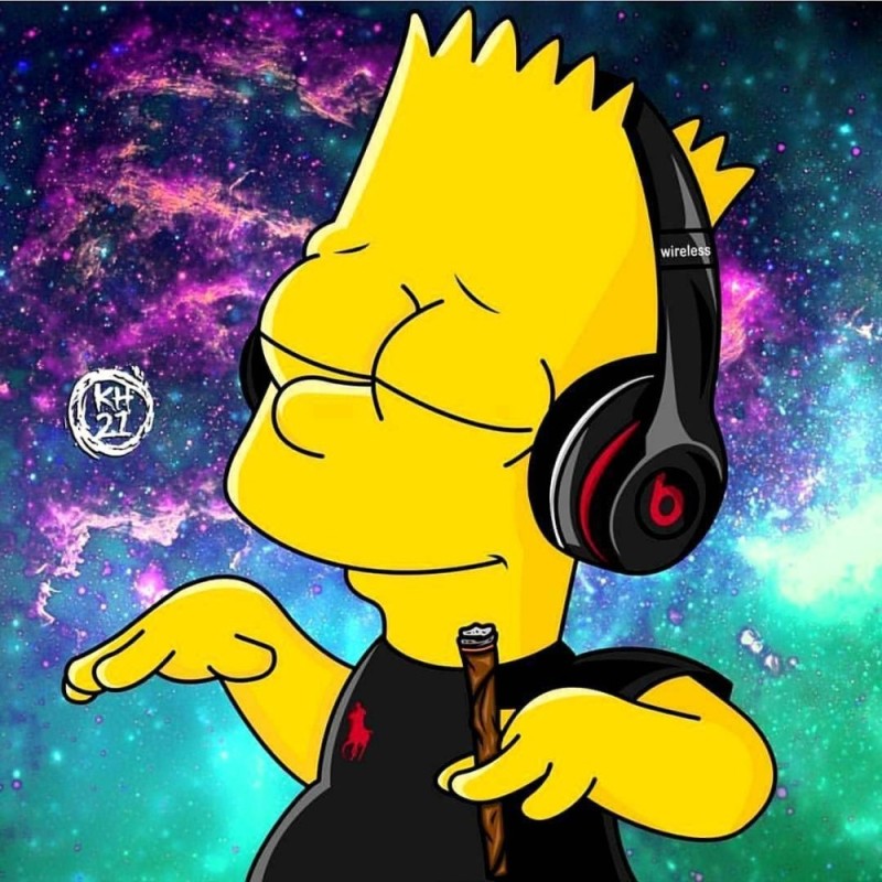 Create meme: Bart Simpson with headphones, Simpson is wearing headphones, Bart Simpson 