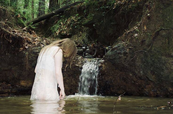 Create meme: the girl at the waterfall, darkness, photo shoot at the waterfall