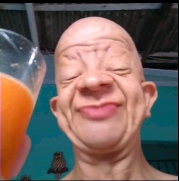 Create meme: orange juice, bald man drinks orange juice, bald grandfather drinks juice