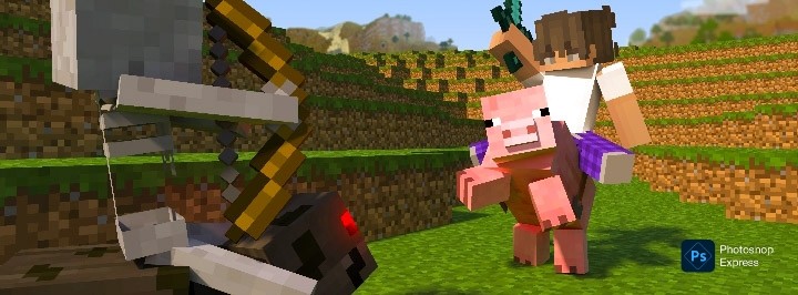 Создать мем: приключения в майнкрафте, игра minecraft, свинья из майнкрафт