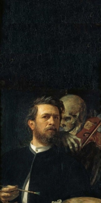 Create meme: Self-portrait with death, Arnold Becklin self-portrait, self-portrait with death playing the violin