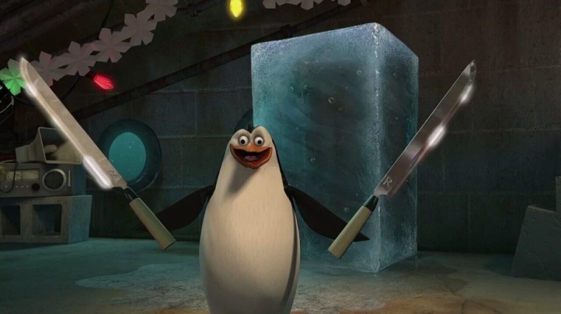 Create meme: Rico the penguin with a knife, Rico the penguin from Madagascar, penguin from Madagascar