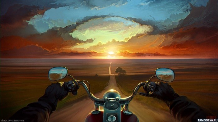 Create meme: motorcycle road sunset, motorcycle at sunset, Funny guy Artem rhads cheboha