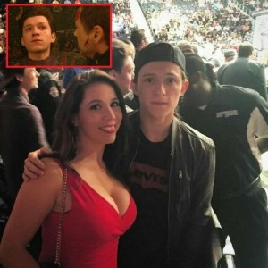 Create meme: meme, tom holland, girl with deep cleavage