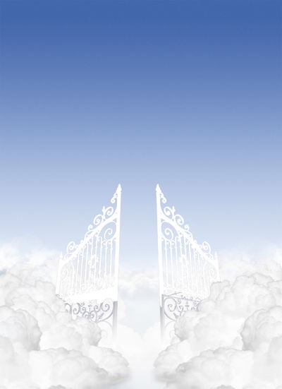 Create meme: heaven with angels, gates in the clouds, heaven is paradise