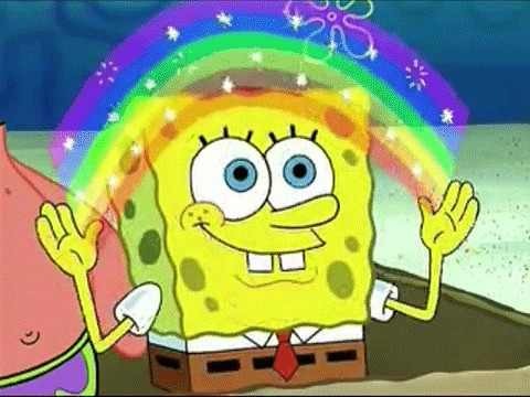 Create meme: imagination spongebob, imagination meme spongebob, spongebob rainbow 