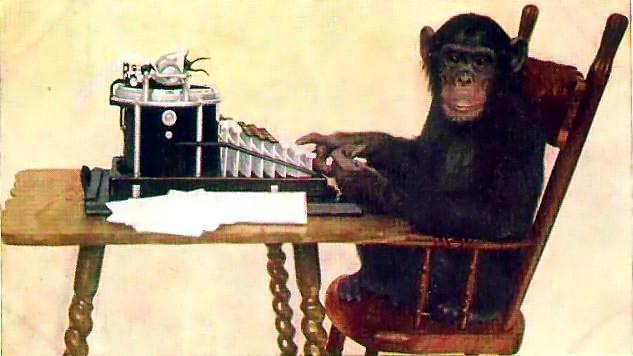 Create meme: monkey with a book, happy monkey, monkey behind a computer