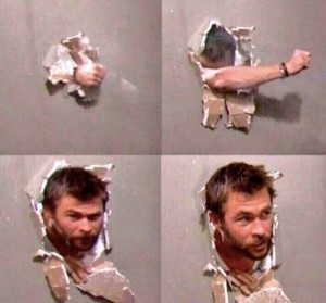 Create meme: Chris Hemsworth breaks through the wall, Chris Hemsworth meme