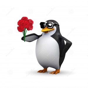 Create meme: the penguin with the phone, meme penguin phone, penguin with flowers meme