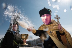 Create meme: holy rus, the priest, Holy water