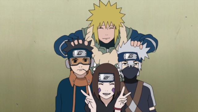 Create meme: team 7 minato, Minato Kakashi Obito and Rin, team naruto