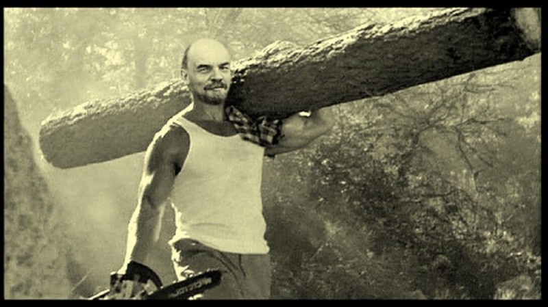 Create meme: Lenin on a clean-up with a log, Lenin carries a log, Vladimir Ilyich Lenin on a clean-up day