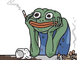 Create meme: the frog Pepe smokes, the frog smokes meme, Pepe the sad frog