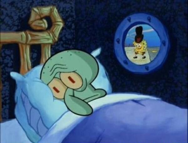 Create meme: sleepy squidward, sponge Bob square pants 