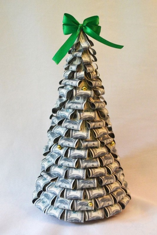 Create meme: A Christmas tree made of money, handicrafts from banknotes, The money tree