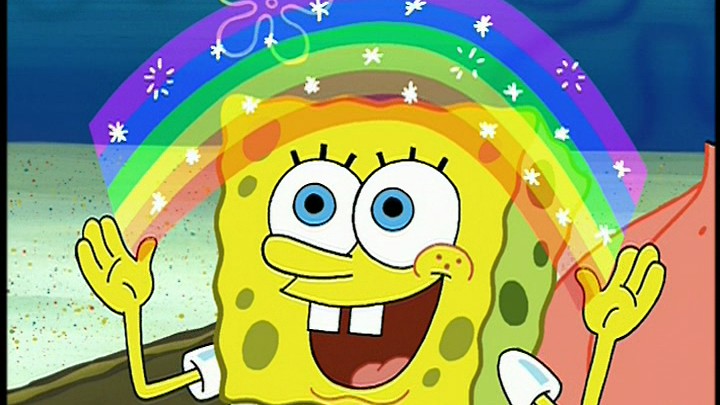 Create meme: imagination meme spongebob, spongebob with a rainbow, spongebob magic