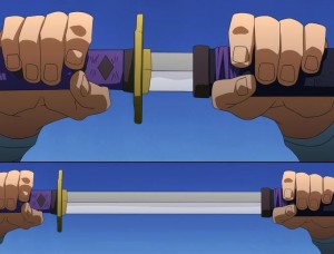 Create meme: meme katana in the anime, Screenshot, a sheathed sword meme