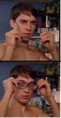 Создать мем: очки мем, peter parker glasses meme, питер паркер надевает очки