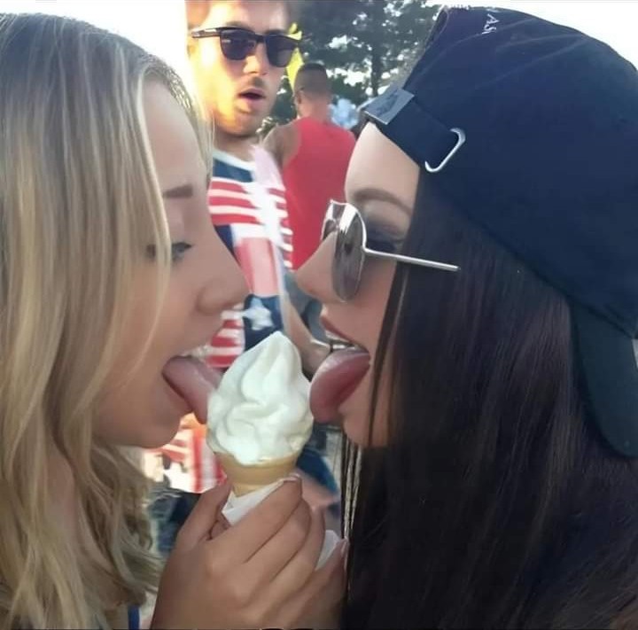 Create meme: girl ice cream, Two girls and ice cream, girl licks ice cream