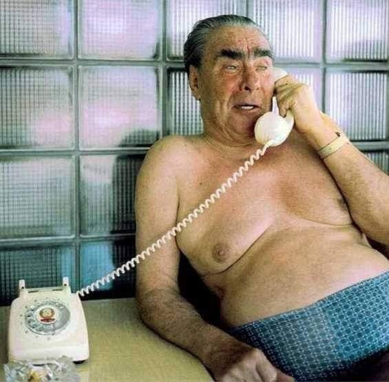 Create meme: Leonid Brezhnev , Leonid Brezhnev in his underpants, Brezhnev is on the phone