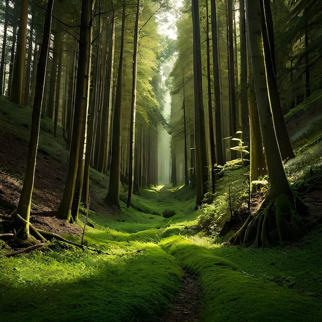 Create meme: landscape , morning forest, green forest