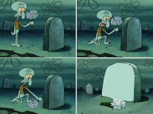 Создать мем: сквидвард комикс, сквидвард ложит цветы на могилу, сквидвард хоронит шаблон