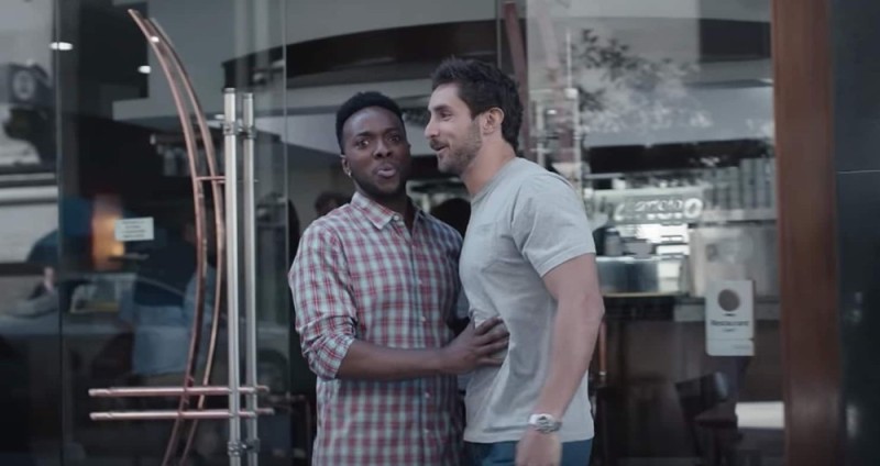 Create meme: frame from advertising gillette, The negro stops the white man, meme the Negro stops