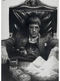 Create meme: Tony Montana Desk art, Tony Montana with his wife portrait, Tony Montana Chicano