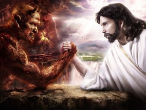 Создать мем: борьба добра со злом, бог против дьявола, бог против дьявола картина