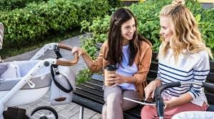 Create meme: friends with strollers, stroller, two girls with strollers