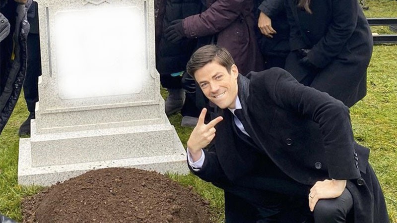 Create meme: grave , grave memorial, Grant Gustin at the grave