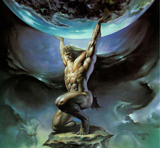 Create meme: Atlas holds the sky, Boris Vallejo Titan Atlant, titan atlant